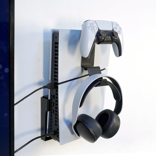 Dual Controller & Headset Holder for PS5 Slim/pro - No Screw Metal Wall Mount, Side Mount Storage, Space Saving Design for Gaming Setup Organization