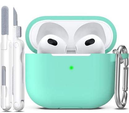 for AirPods 3 Case Silicone Cover, Mint Green | Compatible with Apple AirPods 3rd Generation (2021) with Keychain & Cleaner Kit, Wireless Charging Compatible - color: I3-Mint Green