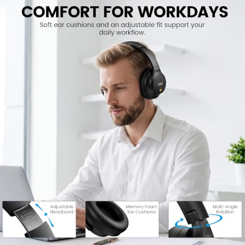 1Mii Y8+ Noise Cancelling Headphones Bluetooth 6.0 Over-Ear Wireless, Black | Hybrid ANC, 100 hrs Playtime, Comfortable, LDAC Hi-Res Audio, Deep Bass, Custom EQ via APP for Airplane & Travel