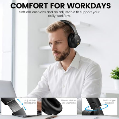 1Mii Y8+ Noise Cancelling Headphones Bluetooth 6.0 Over-Ear Wireless, Black | Hybrid ANC, 100 hrs Playtime, Comfortable, LDAC Hi-Res Audio, Deep Bass, Custom EQ via APP for Airplane & Travel