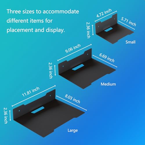 Floating Metal Wall Mount Shelf,Shelf for Projector,TV Cable Box,Router,Speaker,Sound Bar,Camera,Gaming,Decor Display (1, Medium) - size: 9.06" x 6.69"