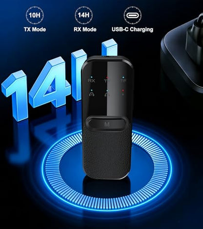 TSNAM Bluetooth Transmitter for TV to 2 Headphones Dual Link | Airplane Bluetooth Adapter for 2 AirPods, Bluetooth AUX Adapter for Car Handsfree Call, Supports Playing TF Card Music