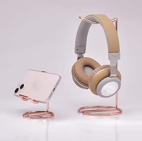 JIARI Headphones Stand and Cell Phone Stand Desktop Metal Holder Accessories 2pcs Set (Rose Gold) - color: Rose Gold