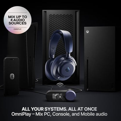 SteelSeries Arctis Nova Pro Omni - Hi-Res Wireless Gaming Headset, 96kHz/24bit, ANC, ClearCast Pro Mic, AI Noise Rejection, Mobile App, Mix 2.4GHz + BT, OmniPlay PC+PlayStation+Xbox - Midnight Blue - color: Midnight Blue