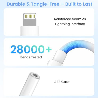 Apple MFi Certified Lightning to 3.5mm Headphone Jack Adapter 2 Pack with Microphone – Hi-Fi Audio Dongle Aux Converter Cable with DAC Chip Earphones Adapter Compatible with iPhone 14/13/12/11/XR/8/7