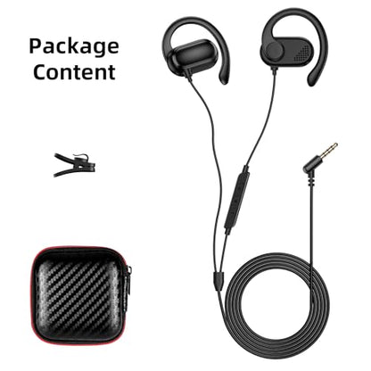 Open Ear Wired Earbuds 3.5mm Headphone with Mic Right Angled Ear Hook Black | In Line Control Hifi Stereo AUX 3.5mm Jack Sport Corded Earphone for iPod CD Player Android Phone Travel Airplane Work School