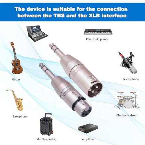 1/4 to XLR Adapter 4 Pack, 1/4" TRS to XLR (2 Pair), 2pcs Male to Male and 2pcs Male to Female, Balanced Quarter Inch 6.35mm Male to XLRMale/Female Adapters for Mixers, Microphones, Amplifiers - style: 1/4" TRS to XLR Adapter 4 Pack