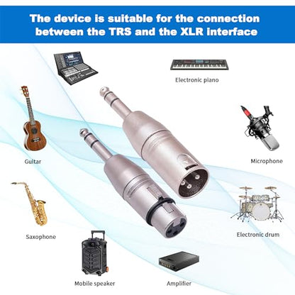 1/4 to XLR Adapter 4 Pack, 1/4" TRS to XLR (2 Pair), 2pcs Male to Male and 2pcs Male to Female, Balanced Quarter Inch 6.35mm Male to XLRMale/Female Adapters for Mixers, Microphones, Amplifiers - style: 1/4" TRS to XLR Adapter 4 Pack