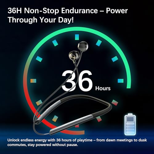 Neckband Bluetooth Earbuds with Mic Hybrid Active Noise Cancelling, 36H Playtime, IPX6 Waterproof, Comfortable Magnetic Sport Headphones for Running, Work, Travel Black