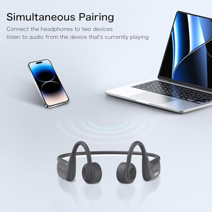 Voistek Bluetooth Bone Conduction Headphones with Mic,Built-in 32GB MP3 Player for Swimming,IP68 Waterproof Headphones,Wireless Earphones for Running Cycling Exercising