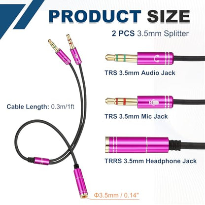 MECCANIXITY 3.5mm Splitter Female to 2 Dual 3.5mm Male Y Jack Splitter for Headphone Mic Audio PC Laptop Gaming Headsets, 1ft, Pink - color: Pink, size: 1ft