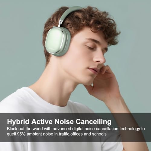Srhythm NiceComfort 95 Hybrid Noise Cancelling Headphones Wireless | Bluetooth with Transparency,ENC,HD Sound,Slim Headphones Lightweight - color: Mint Green