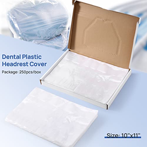 JMU 250pcs Dental Headrest Covers, 10"x11" Disposable Clear Headrest Sleeve - size: 10" x 11"