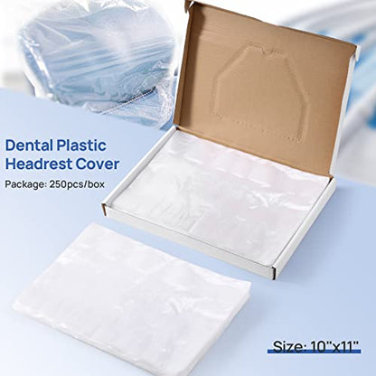 JMU 250pcs Dental Headrest Covers, 10"x11" Disposable Clear Headrest Sleeve - size: 10" x 11"