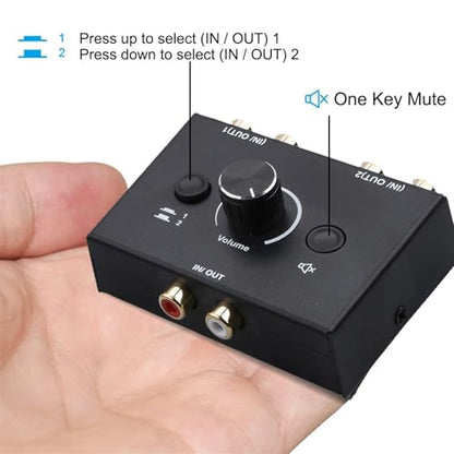 1 in 2 Out / 2 in 1 Out Bi-Directional RCA Stereo Audio Switch with Mute Button Audio Switch Selector Splitter Box
