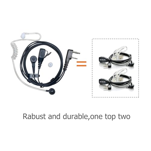 SHON Walkie Talkie Earpiece with Mic - 2 Pin Acoustic Tube Earpiece for Crystal Clear Sound, Compatible with Kenwood Baofeng and Retevis Two-Way Radios, for Police Law Enforcement (1set/Black) - size: new/1set