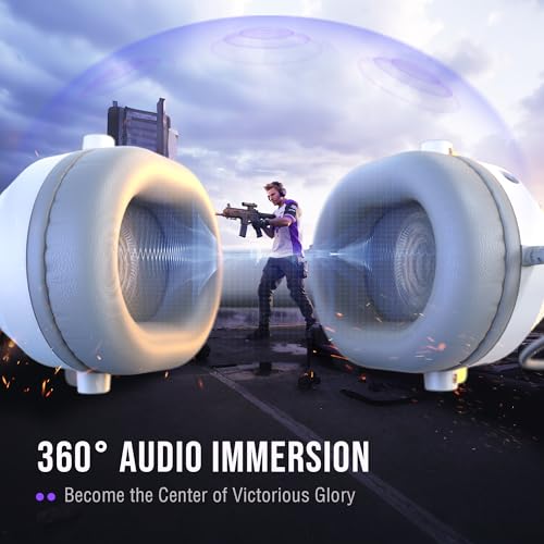FIFINE AmpliGame H13WP USB Gaming Headset Wired, Customizable RGB Light | 50mm Drivers, Crisp 7.1 Surround, Soft Protain Leather, Detachable Mic, Game/chat Balance, for PC, Mac, PS4/5 - color: White and Purple