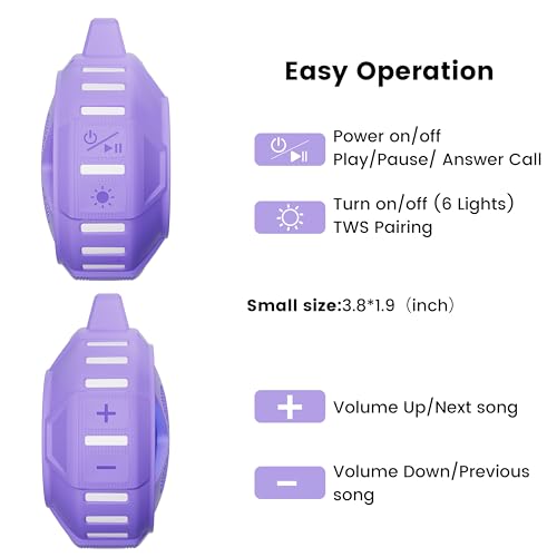 XLeader X8(2 Gen) Upgraded, Bluetooth Shower Speaker, Certified IP67 Waterproof, Small Wireless, Silicone Case, 10W Pro Sound&Deep Bass, 24Hrs Playtime, with Portable Clip, for Beach Kayak Gift Purple - color: D-Purple