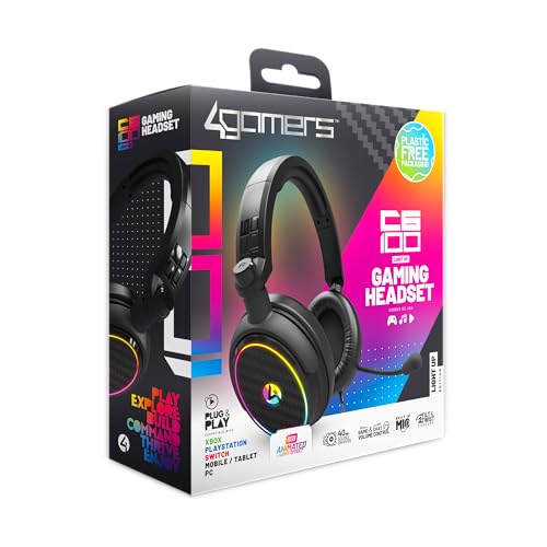 4Gamers C6-100 LED Light-Up Gaming Headset for PS5, Xbox & PC