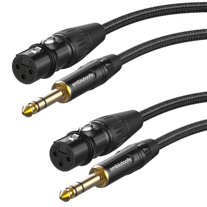 XLR to 1/4, TRS to XLR Female 15ft 2Packs Nylon Braided | XLR Female to 1/4, Quarter Inch (6.35mm) to XLR for Speakers, Mixers, Amplifiers, Gold-Plated Connectors, Self-lock Design - size: 15 feet
