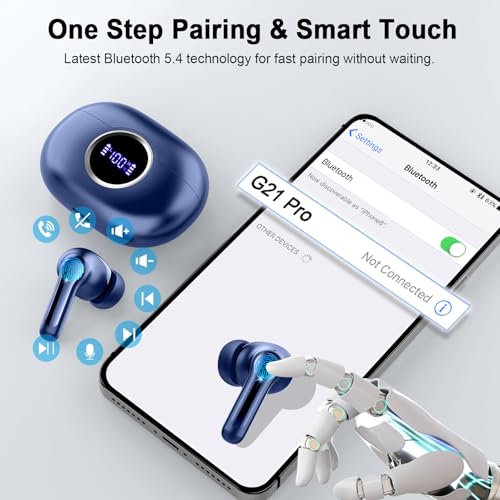 Wireless Earbuds, 2025 Bluetooth 5.4 Headphone 3D Bass Hi-Fi Stereo Ear Buds, 4 ENC Noise Cancelling Mic, 40H 3g USB-C in-Ear Earphone, IP7 Waterproof Workout Sport for Laptop Pad Android iOS, Blue - color: Blue