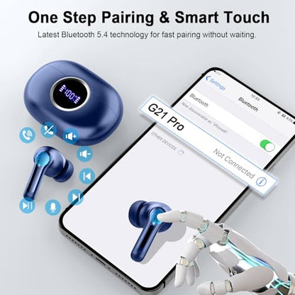 Wireless Earbuds, 2025 Bluetooth 5.4 Headphone 3D Bass Hi-Fi Stereo Ear Buds, 4 ENC Noise Cancelling Mic, 40H 3g USB-C in-Ear Earphone, IP7 Waterproof Workout Sport for Laptop Pad Android iOS, Blue - color: Blue