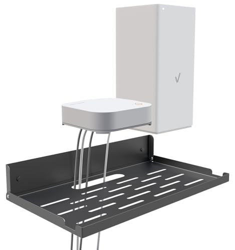 Router Shelf Wall Mount Foldable - 14" Width for Router and Modem | Fold Up Metal Shelf w/Cable Hole & Heat Vents | Space-Saving Holder for WiFi Devices/TV Box (14" W×8" D, Black) - color: Black (14-inch)