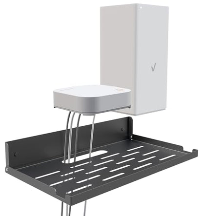 Router Shelf Wall Mount Foldable - 14" Width for Router and Modem | Fold Up Metal Shelf w/Cable Hole & Heat Vents | Space-Saving Holder for WiFi Devices/TV Box (14" W×8" D, Black) - color: Black (14-inch)