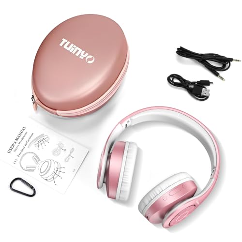 TUINYO Bluetooth Headphones Wireless, Over Ear Stereo Wireless Headset 40H Playtime with deep bass, Soft Memory-Protein Earmuffs, Built-in Mic Wired Mode PC/Cell Phones/TV- Rose Gold - color: Rose Gold Upgrade