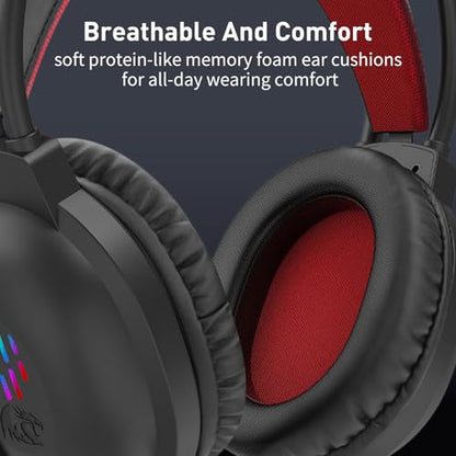 Redragon Wired Gaming Headset with Microphone, 203g Lightweight, Black | RGB Backlit, 40mm Speakers, Noise Cancelling Mic, Soft Earmuffs, 3.5mm Jack Gaming Headphones for PC, Desktop