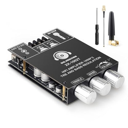 ZK-1002T 2.0 Channel Bluetooth Amplifier Board 100W+100W TPA3116 Hi-Fi Stereo Amp with Antenna, Bluetooth and AUX Input for DIY Home Audio - color: Black1 ZK-1002T