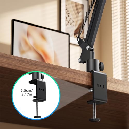 Mic Boom Arm, 1/4 3/8 5/8" Low Profile Microphone Stand, Cable Management | 360° Rotatable, Desk Mount Clamp, Heavy Duty Metal Black, Spring Damping, Streaming, Gaming, Recording, Podcasting, Studio