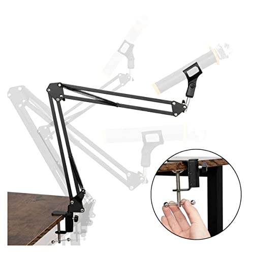 StreamEye Boom Arm Mic Stand with Desktop Mount, Detachable Clip, Professional Grade XLR Cable, Microphone Pop Filter and Cable Ties