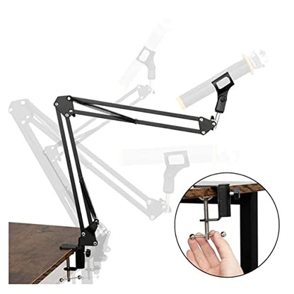 StreamEye Boom Arm Mic Stand with Desktop Mount, Detachable Clip, Professional Grade XLR Cable, Microphone Pop Filter and Cable Ties