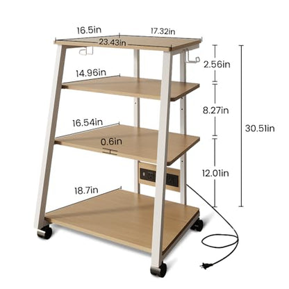 4-Tier Stereo Stand, AV Media Stand Cabinet Console Shelf with Power Strips and 2 Hooks, Audio-Video Rack Game Console Stand Media Organizer (Maple)