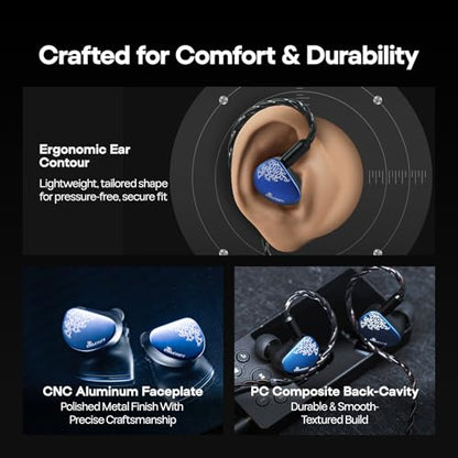 Linsoul Kiwi Ears Cadenza II 10mm Titanium Driver in Ear Monitor, HiFi Wired IEM Earphones with KARS 2.0, Precise Tonal Balance(Blue) Kiwi Ears SONICAP Waterproof Earbud Case(Black)