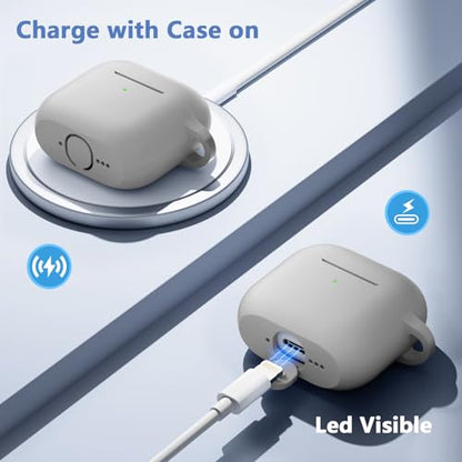 for Airpods 4th Generation Case Cover(2024),Soft Silicone Full Protective Case for AirPods 4 Case with Keychain & Cleaner Kit,Compatible with Apple Airpods 4 for Women,Men（Gray） - color: Gray
