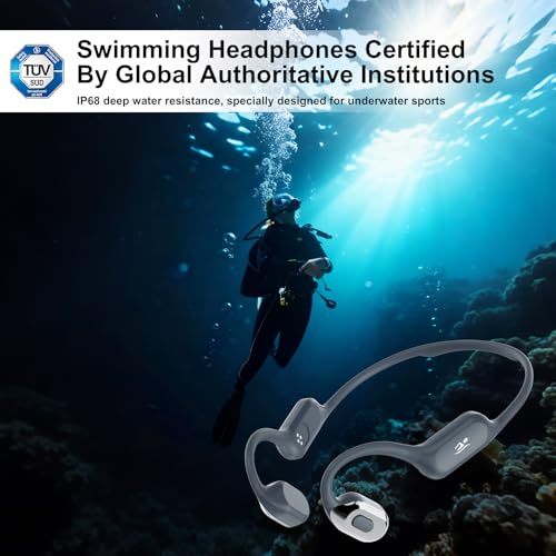 Swimming Headphones with Safelight, IPX8 Waterproof Bone Conduction Headphone Wireless Underwater Earbuds with 32GB Memory for Swimming, Cycling, Marathon