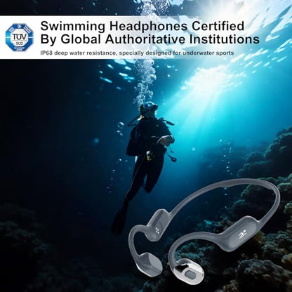 Swimming Headphones with Safelight, IPX8 Waterproof Bone Conduction Headphone Wireless Underwater Earbuds with 32GB Memory for Swimming, Cycling, Marathon