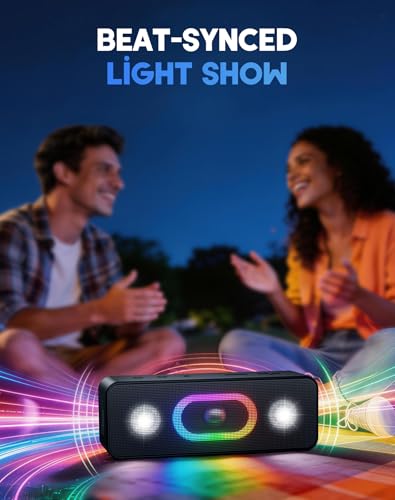 OHAYO Bluetooth Speaker Wireless Portable Outdoor Speakers, IPX6 Waterproof, Bold 24W Sound, 24H Playtime, TWS Pairing, Ambient Lights, Home/Travel/Beach Essentials, Birthday Gifts, Black