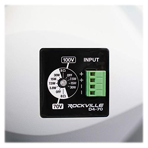 Rockville D4-70 White Dual 4" 70V Commercial/Restaurant Wall Mount Speaker | Adjustable Tap 30W, 15W, 7.5W, 3.75W, Silk Dome Tweeter, Outdoor/Indoor, 80x120 Degree Dispersion, Swivel Bracket, 100V, ABS - color: White