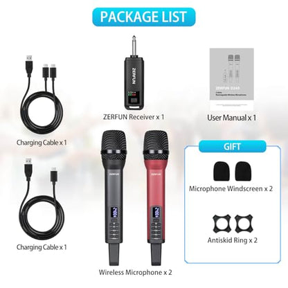 Rechargeable Wireless Microphones Dual, D240, Grey&Red - color: Gray & Red, style: 2 Mics