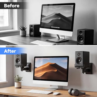 suptek Small Dual Side Clamping Bookshelf Speaker Wall Mounting Bracket for Small Surrounding Sound Speakers, Hold up to 55lbs Black SPM201SE - size: XS--black