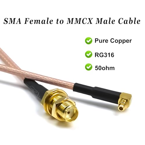 2PCS MMCX SMA Pigtail Antenna Cable, Right Angle MMCX Male to SMA Female Coaxial Cable, RG316 Low Loss 6Inch(15cm) 90 Degree MMC X to SMA Extension Jumper for CB Radios,FPV Drone,Router