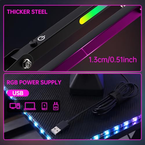 Heavy Duty Mic Boom Arm RGB Steel Scissor Desk Stand for Podcast Gaming | Supports 3.3lb. Thickened alloy steel. Phone holder.12 Light modes.Tool-free. For streaming podcast gaming singing recording