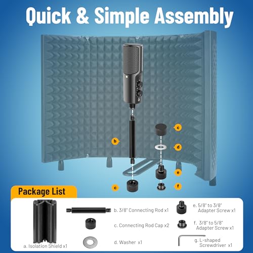 CAHAYA Microphone Isolation Shield Foldable - Mic Shield for Clear Recording Sound Absorbing Foam Reflector with 3/8" and 5/8" Mic Adapter Recording Equipment, Podcasting, Streaming, Home Studio Black