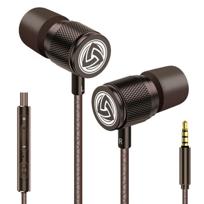 LUDOS Ultra Wired Earbuds in-Ear Headphones, 5 Years Warranty, Earphones with Microphone, Noise Isolating Ear Buds, Memory Foam for iPhone, Samsung, School Students, Kids, Women, Small Ears - Brown - color: Brown, style: 3.5 mm