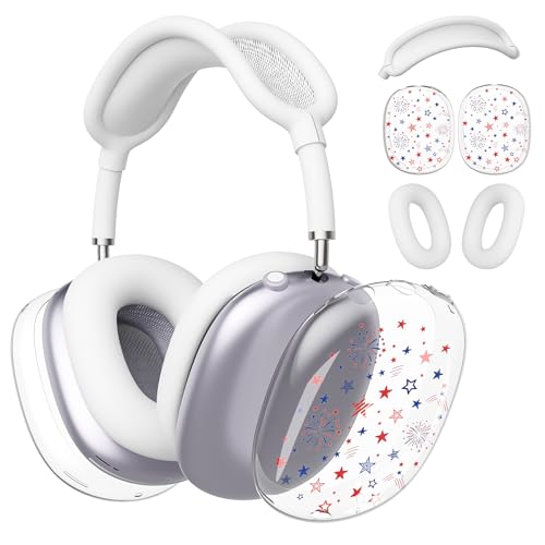 for AirPods Max 2/1 Headphones 4th of July Patriotic Ear Covers | America Stars Clear Ear Cups Cover | White Silicone Ear Pad Case Headband Cover for Apple AirPods Max 2/1 (2026/2024/2020) - color: America Stars D