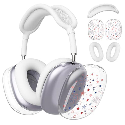for AirPods Max 2/1 Headphones 4th of July Patriotic Ear Covers | America Stars Clear Ear Cups Cover | White Silicone Ear Pad Case Headband Cover for Apple AirPods Max 2/1 (2026/2024/2020) - color: America Stars D