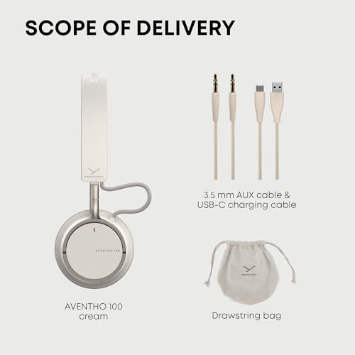 beyerdynamic AVENTHO 100 Premium On Ear Wireless Bluetooth Headphones with Active Noise Cancelling ANC, up to 60 Hours of Playtime, USB-C Charging, Foldable Design, Personalized Sound via App. Cream - color: Cream
